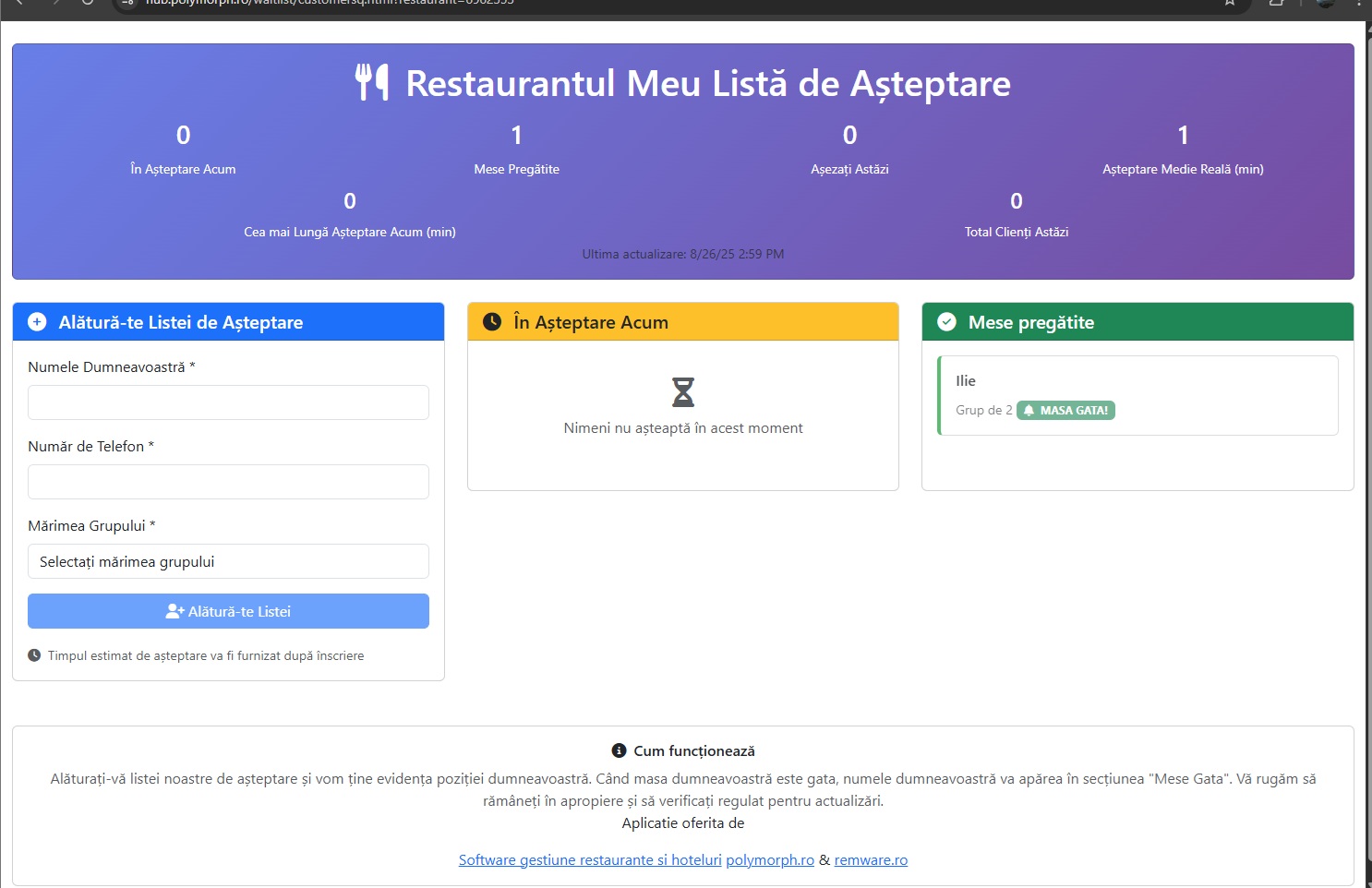 lista de asteptare frontend clienti
